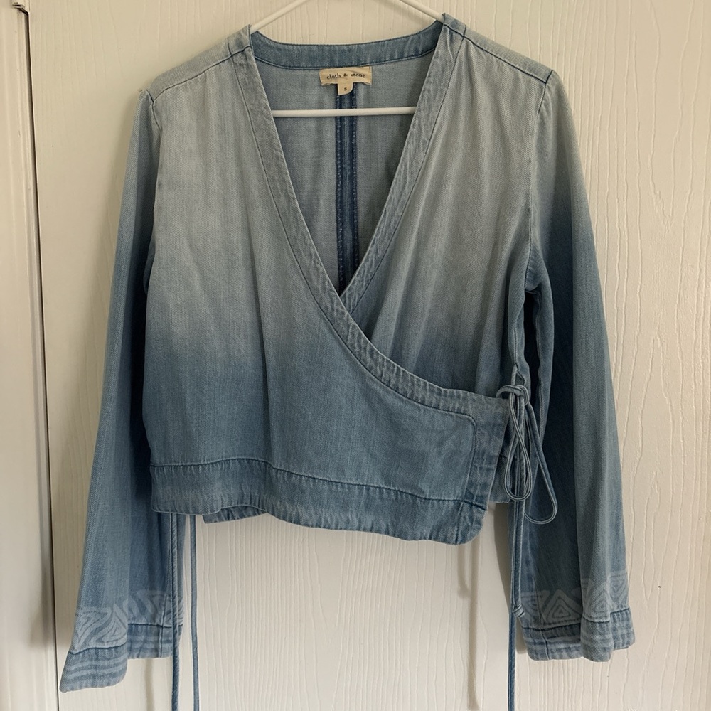 Cloth & Stone Light Blue Denim Wrap Blouse